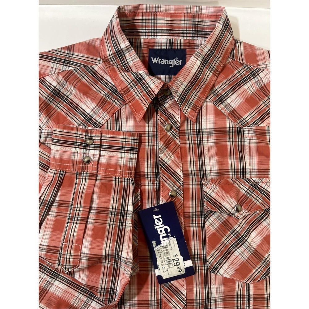 Wrangler Western Wear Pearl Snap Orange  Plaid Shirt  Size‎ XXL